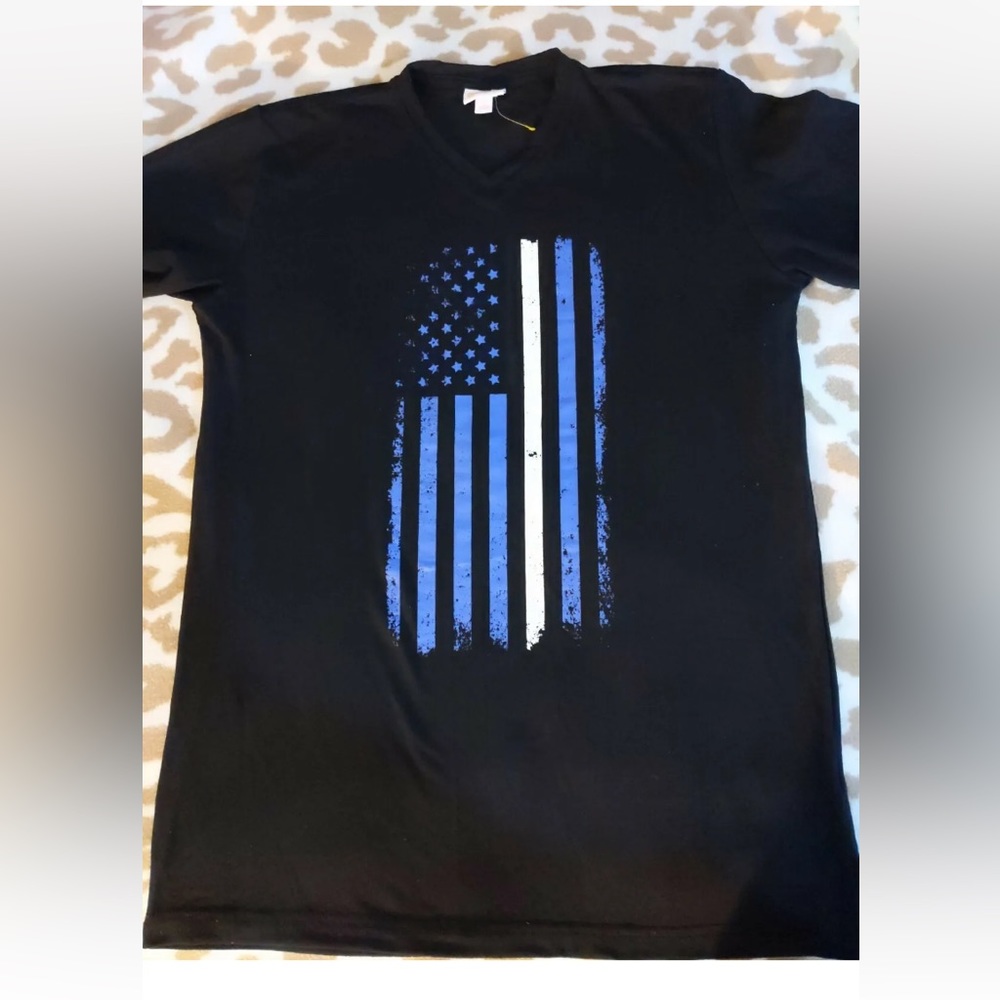 LuLaRoe Boyfriend T~XS~Extra Small~Flag~Blue Black